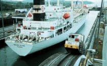 Freighter in a lock of the Panama Canal