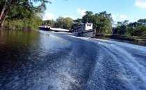 Sugar factory barge on the New River, Belize